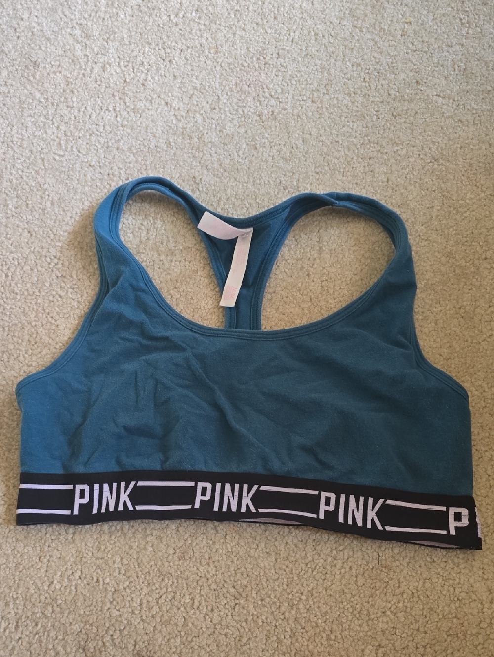 PINK Victoria's Secret Teal Racerback Sports Bra with Logo Band